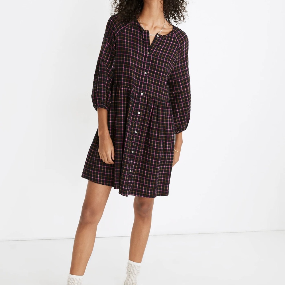 Madewell plaid flannel raglan button down dress